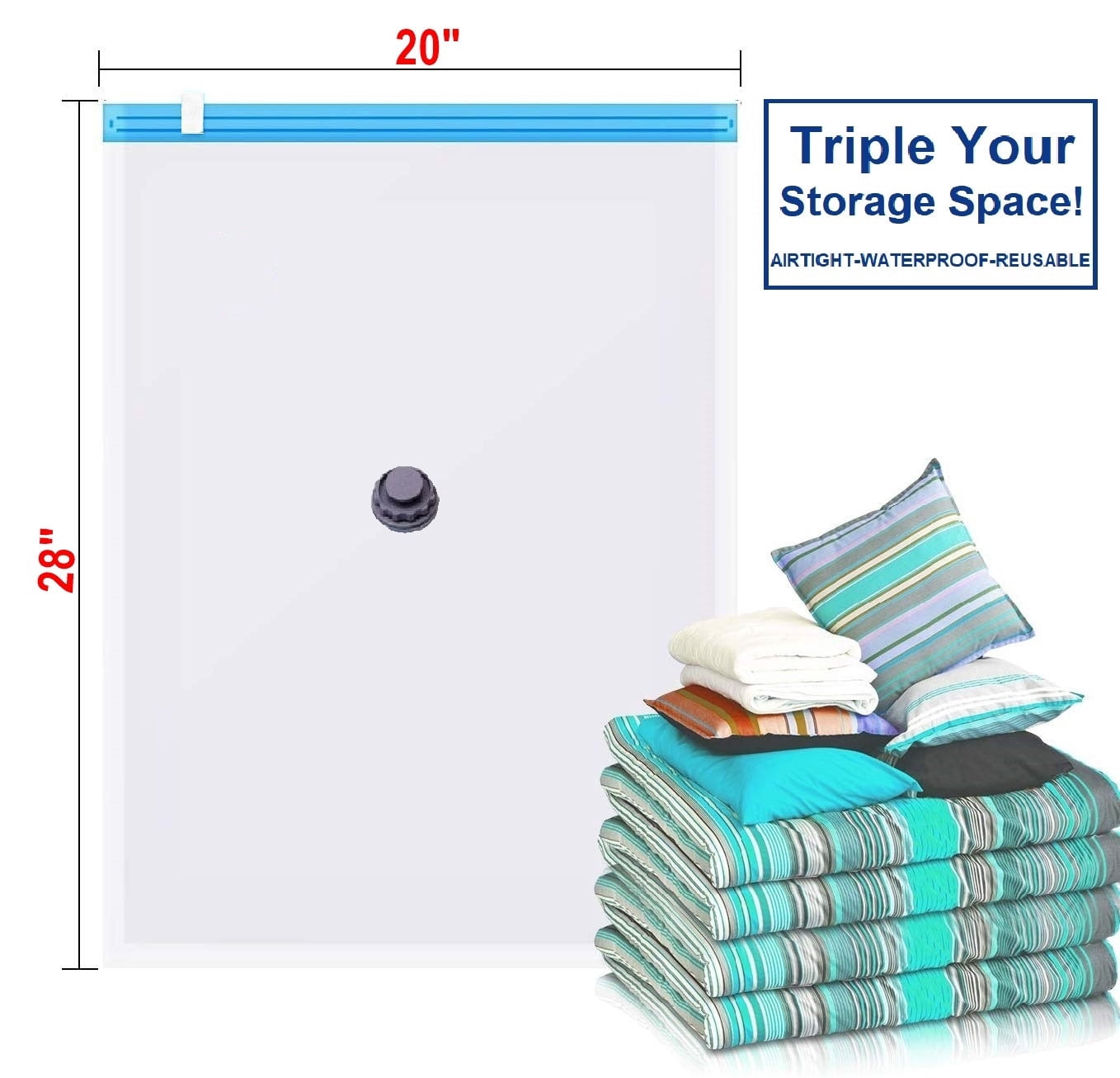 60 Pack 28"x20" Medium Size Zipper Seal Vacuum Storage Bags for Space Saving Clothes Storage