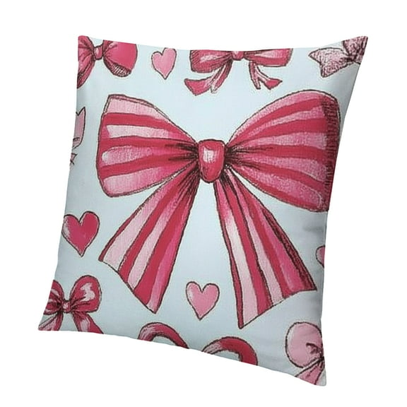 Patifu Pink Bow Pillow Covers Love Heart Bow Tie Throw Pillow Covers Geometric Stripes Bowknot Cushion Cases For Kids Teen Women,Watercolor Aesthetics Decorative Pillowcasess Room Decor 12x12in