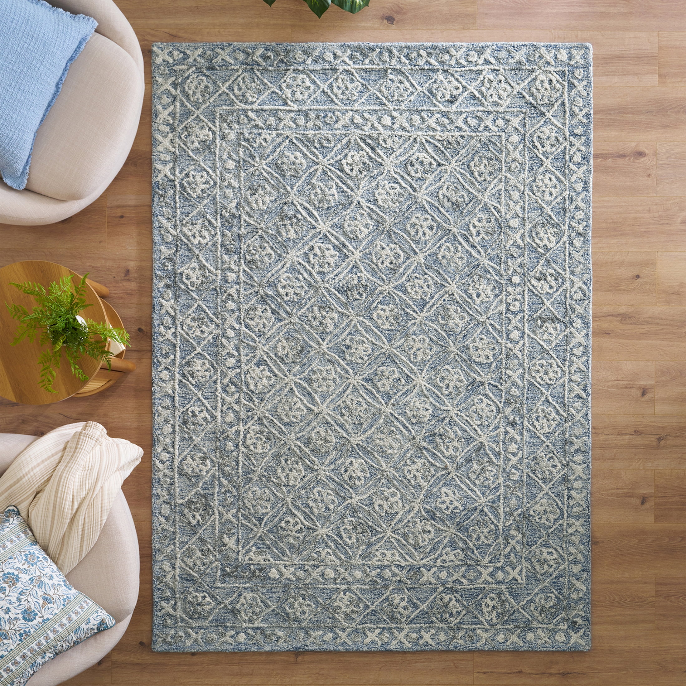 Better Homes & Gardens Blue/Silver Floral Trellis Indoor Area Rug, 5' x 7'