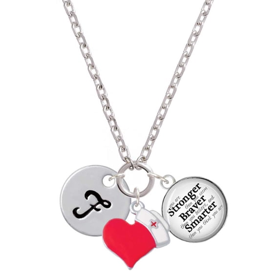 Delight Jewelry Silvertone Large Script Letter - F - 3/4'' Disc - Red Heart Nurse Strong Zoe Necklace