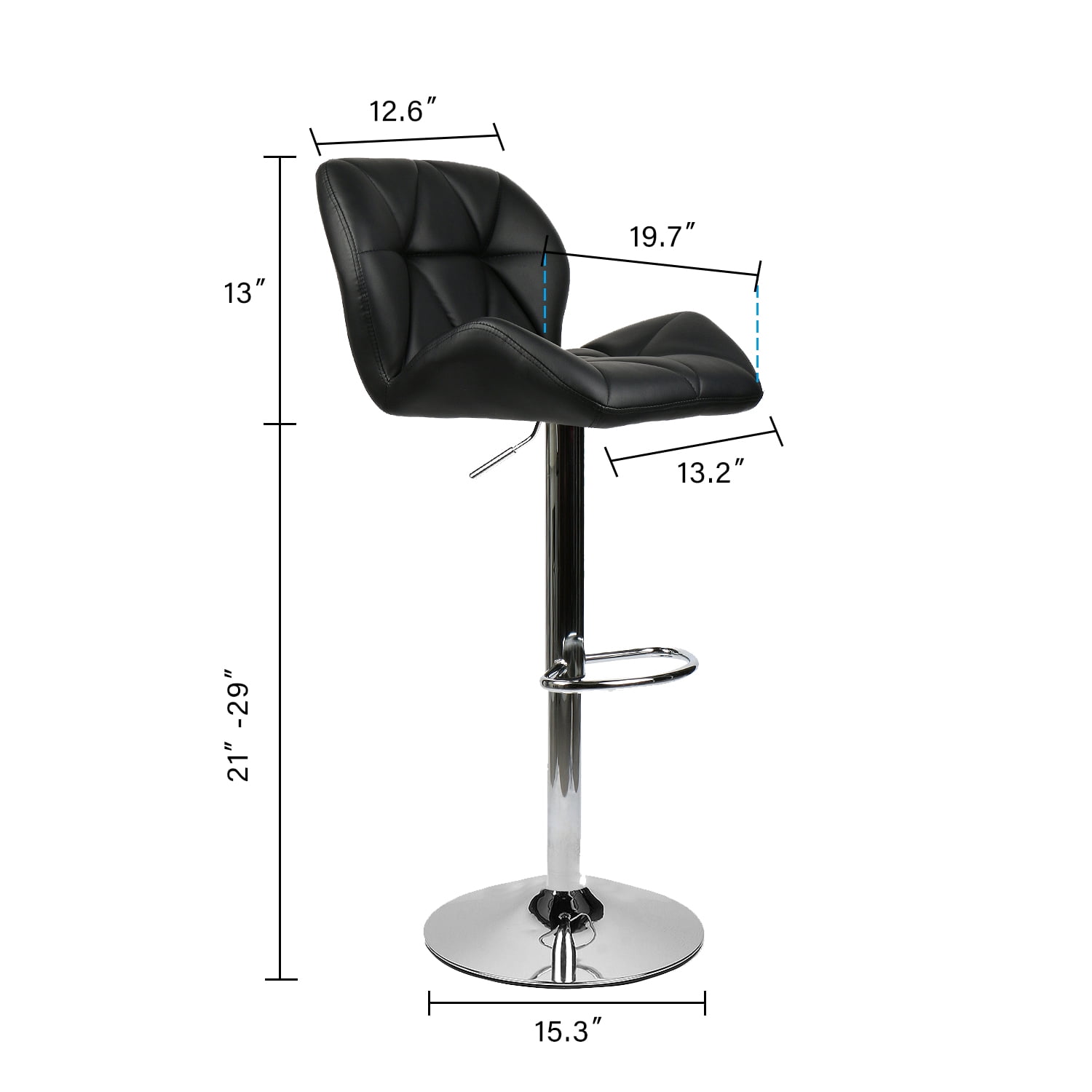 FULLWATT Bar Stools PU Leather Seat with Chrome Base Swivel Dining Chair Barstools, Black, Set of 4