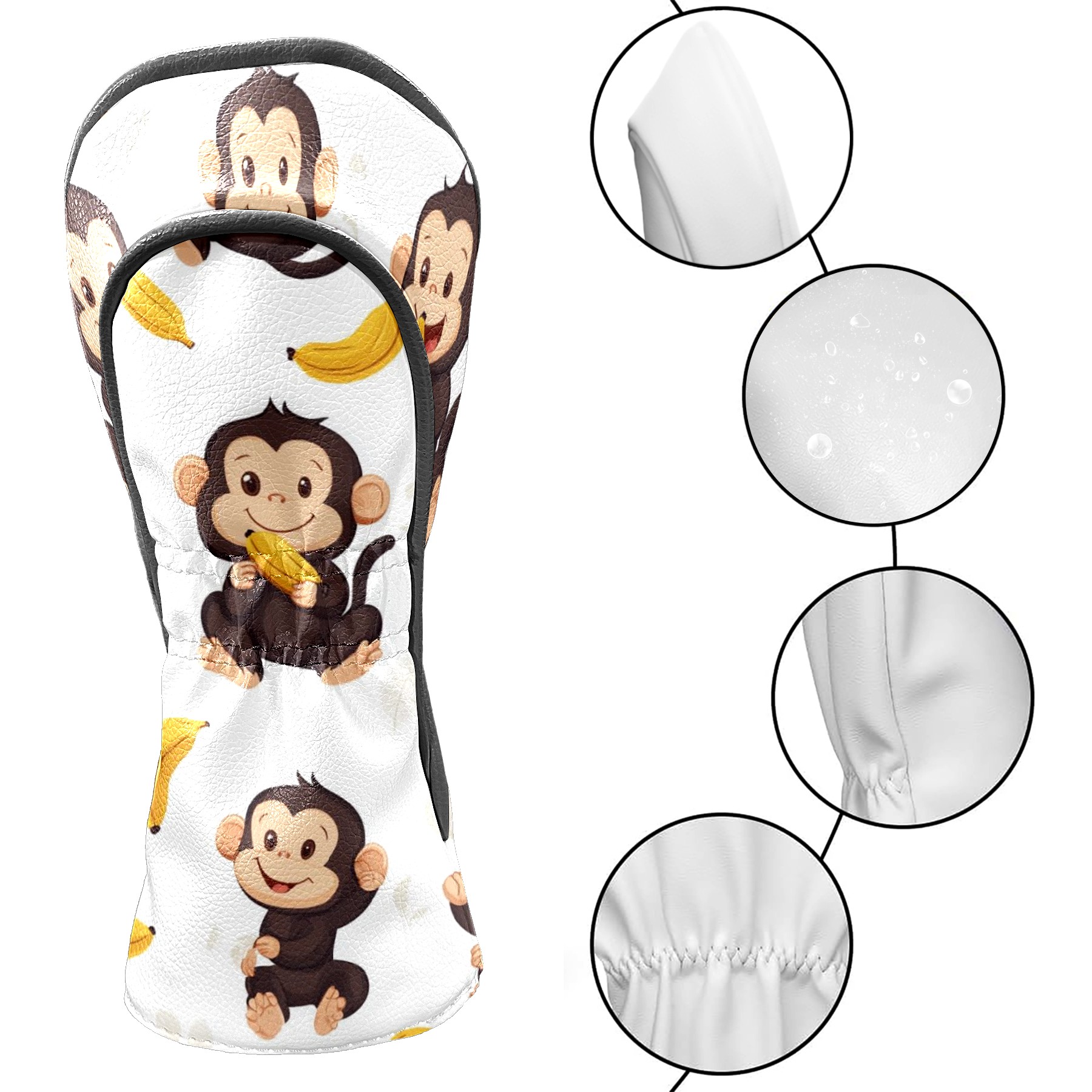Golf Head Covers Playful Cartoon Monkey Design for Driver, Wood & Hybrid, Premium Waterproof PU Leather with Plush Lining, Funny Animal Golf Gifts