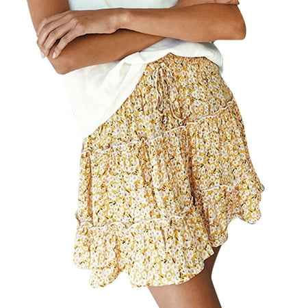 

Pianpianzi Skirt Slip for Women Short Pencil Skirts for Women Comfortable Skirt Women Summer Casual Bohe High Waist Ruffled Floral Print Beach Short Skirt
