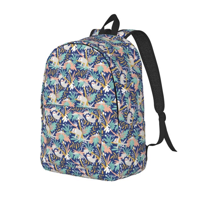 Disketp Tropical Sloth print Canvas Backpack Lightweight Travel Daypack Student Rucksack Laptop Backpack-Small