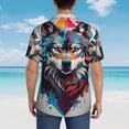 thumbnail image 4 of Balery Tie-Dye Wolf Head Camisas hawaianas de manga corta para hombre, camisas playeras de corte holgado, camisas de vacaciones con botones,X-Large, 4 of 7