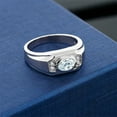 thumbnail image 3 of Gem Stone King 1.26 Cttw Sky Blue Aquamarine and White Created Sapphire Ring for Men | 925 Sterling Silver | Gemstone March Birthstone | Oval 8X6MM | (Size 13), 3 of 3