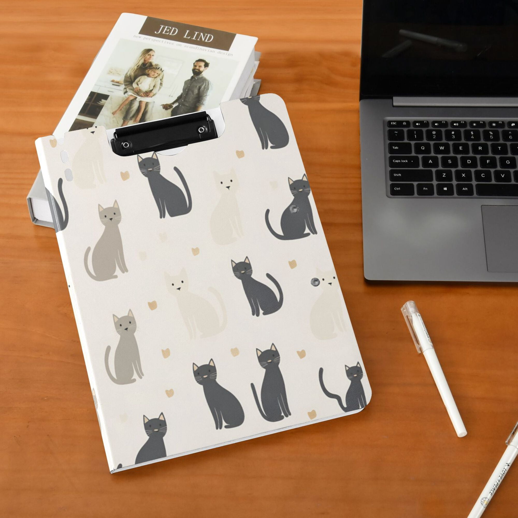 FORMRS A4 Clipboard Folder with Pen Holder Horizontal Foldable School Office Binder, Black Cute Cats