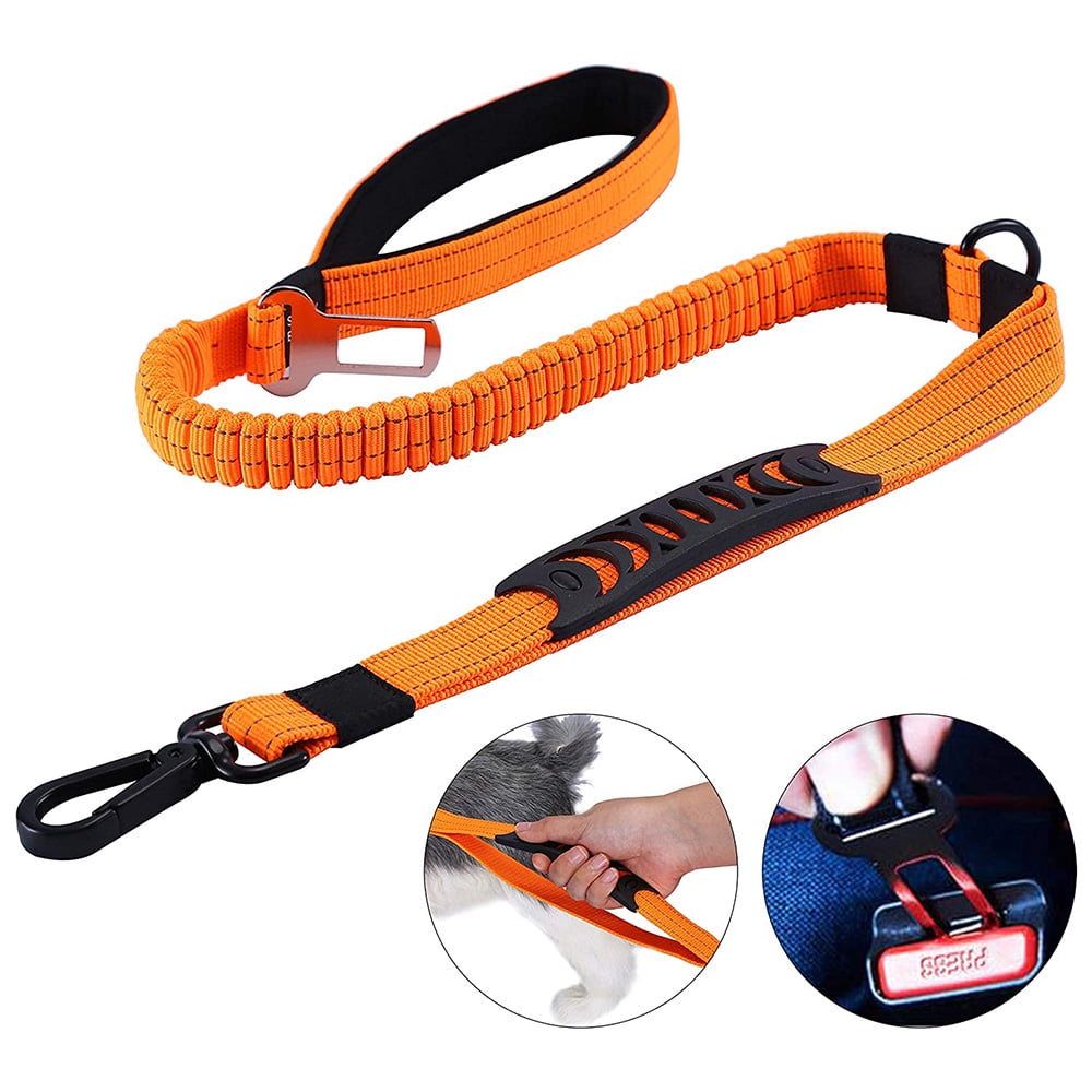 Elastic Retractable Dog Leash dual Handles Shock Absorbing Reflective Strong Bungee Lead Soft Padded 2 Handles for Traffic Safety Control Training Perfect for Medium to Large Dogs 5 to 7 Feet 