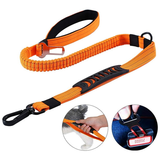 Correa resistente para perros grandes de hasta 40 kg, correa elástica reflectante para entrenamiento de paseo con amortiguación de impactos y hebilla para cinturón de seguridad de