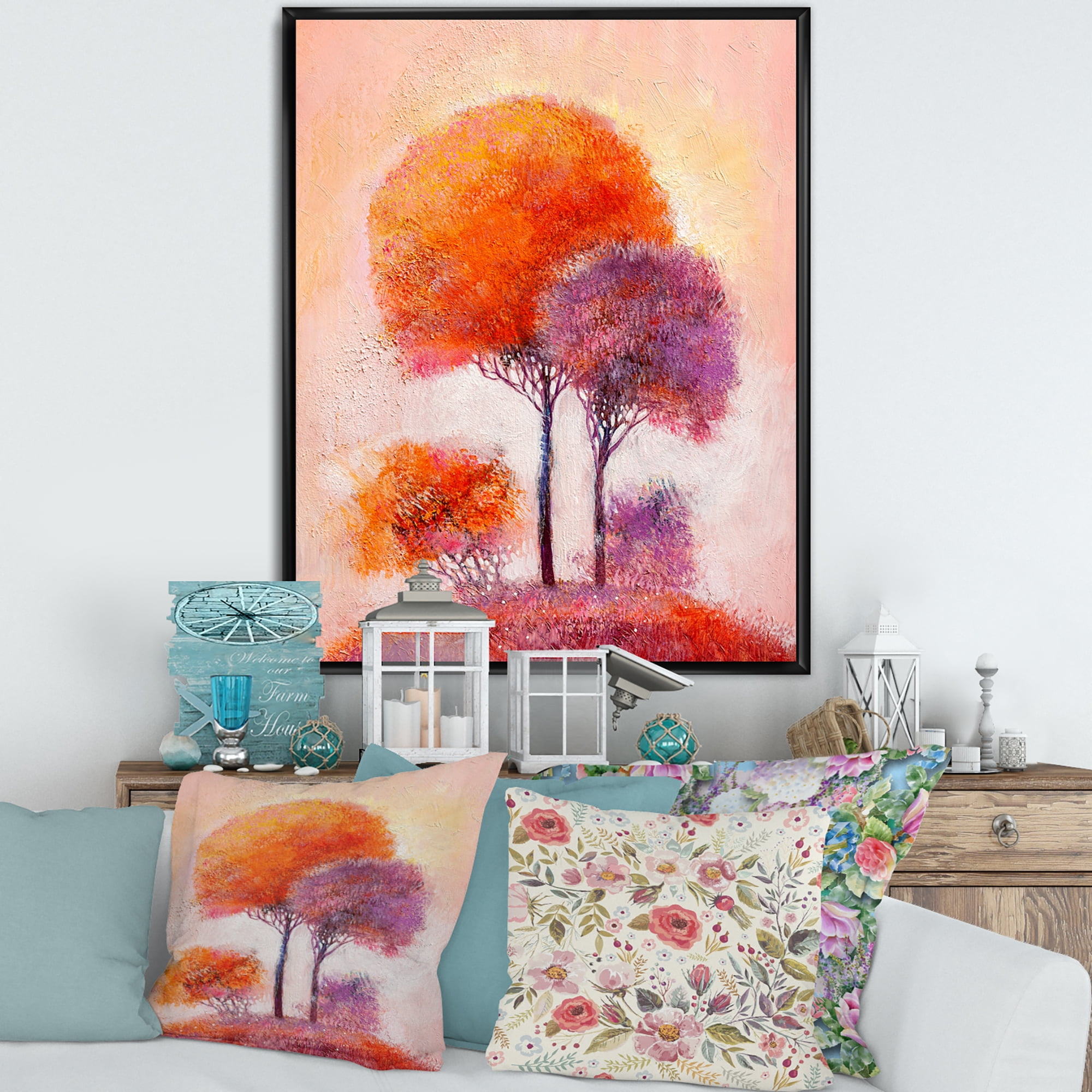 Designart 'Colourful Trees Abtract Impression I' Traditional Framed Canvas Wall Art Print