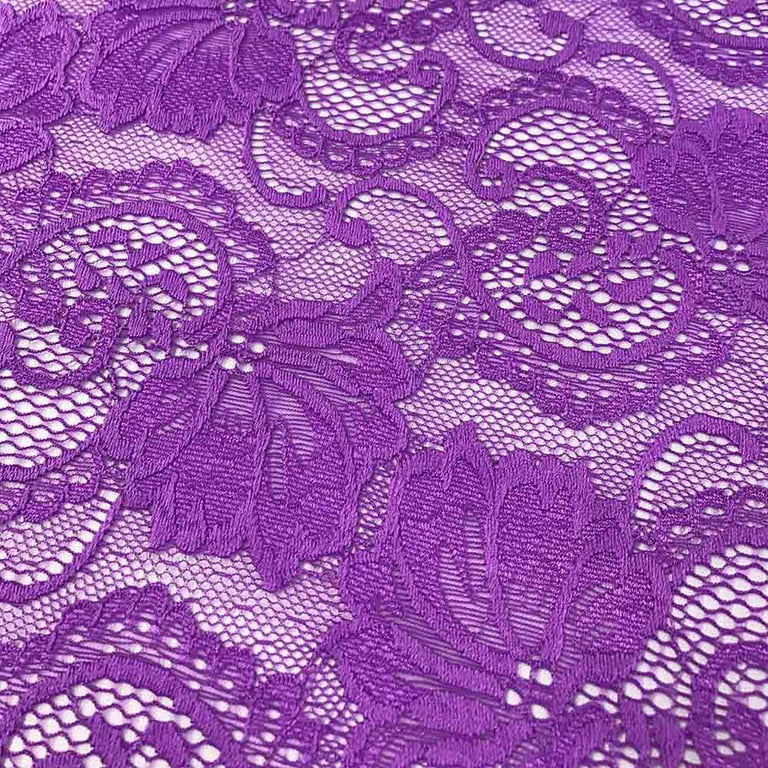 Stretch Lace Fabric Embroidered Poly Spandex French Floral Victoria 58  Wide by the yard (Purple) 