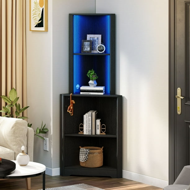 YITAHOME Corner Shelf Stand with Led Light, 5 Tier Corner Bookshelf and Bookcase, Wooden Open 4