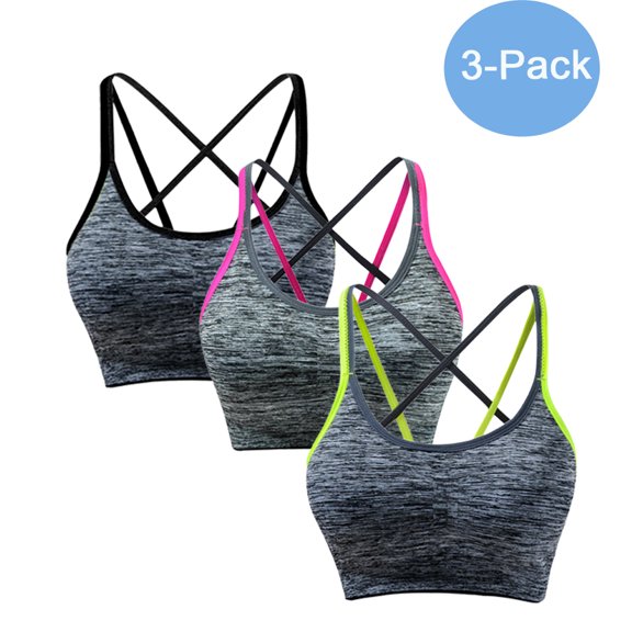 URMAGIC 3-Pack Sport Bras for Women Medium Support Padded Criss Cross Yoga Bra Workout Fitness Activewear