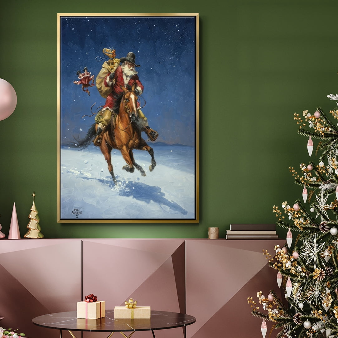 Midnight Rider - Framed Gallery Wrapped Holiday Canvas - 27 x 41 - Gold Frame