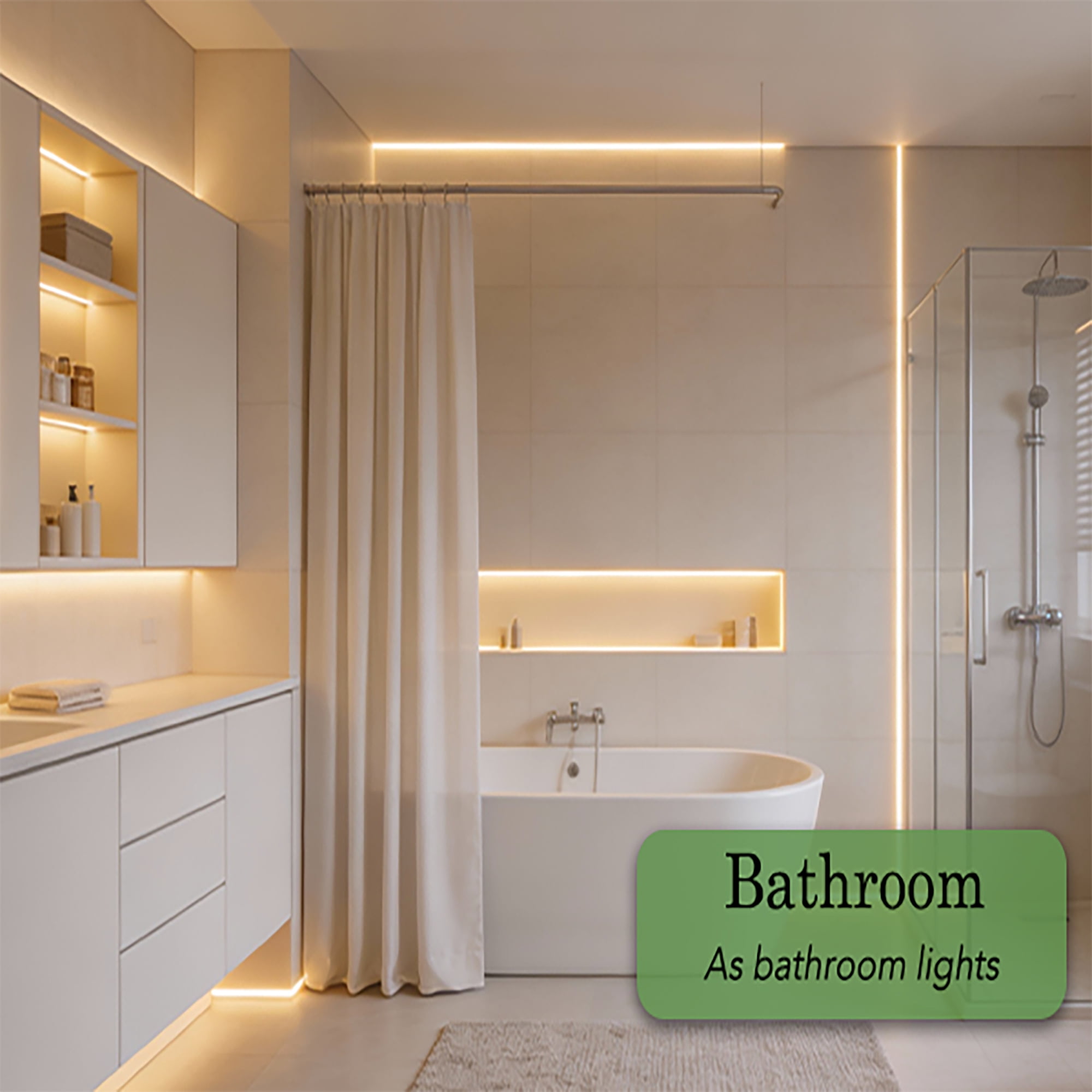 Beatineon Under Cabinet Lighting, 16.4ft Dimmable LED Strip Light - Adjustable White Light (3000K-6500K) with Remote, IP65 Waterproof, Cuttable & Connectable