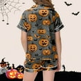 thumbnail image 4 of Halloween Pajamas Kids Pumpkin Ghost Bat Print Satin Pjs Short Sleeve Button-Down Shirts Shorts Set Kids 6-7 Years Boy Pajamas, 4 of 4