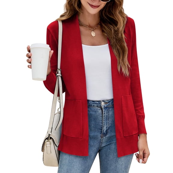 Womens Cardigan Sweater Long Sleeve Open Front Knit Cardigan Sweater with Pockets