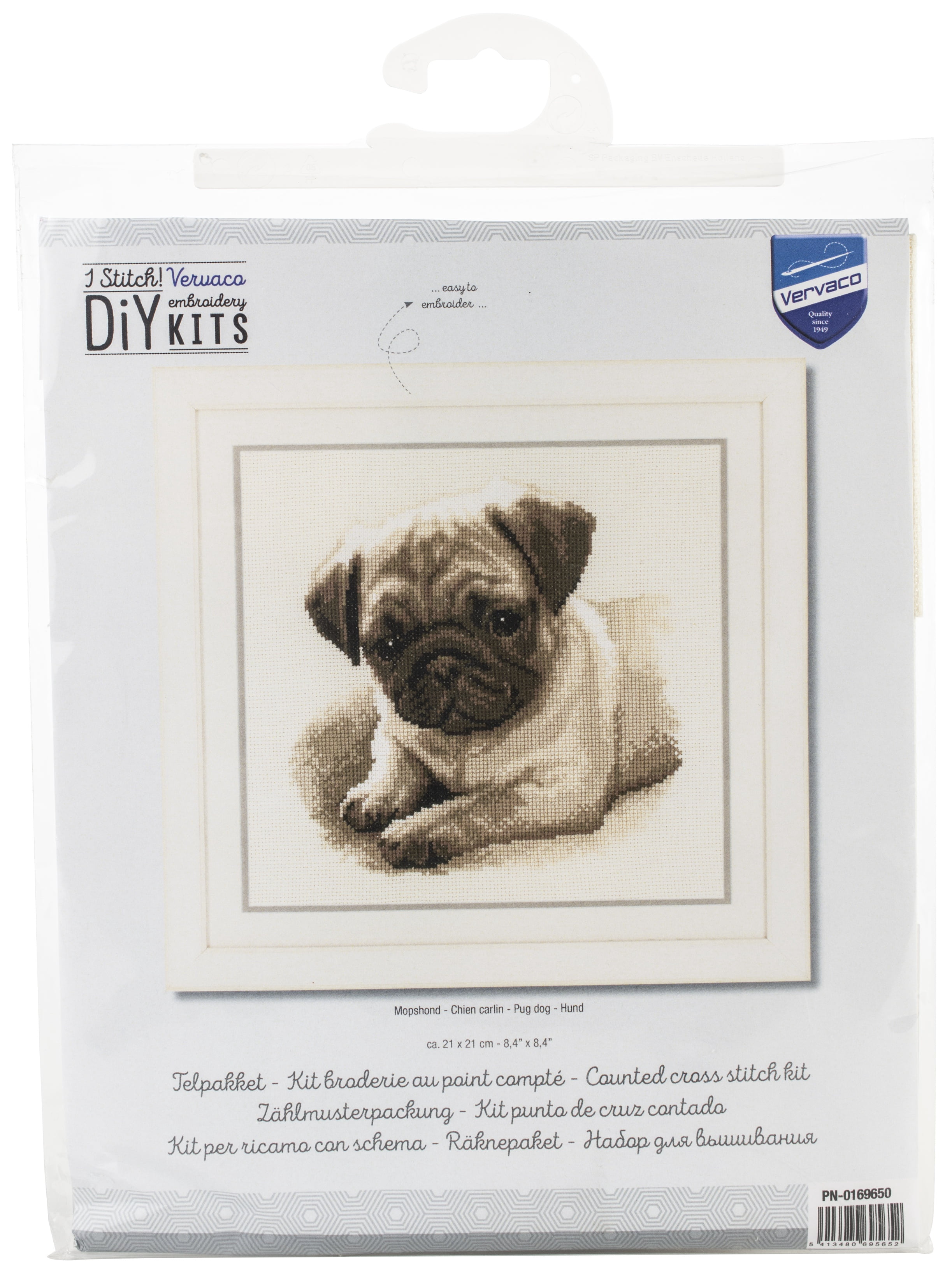 Vervaco Counted Cross Stitch Kit 8.5"X8.5"-Pug Dog On Aida (14 Count)