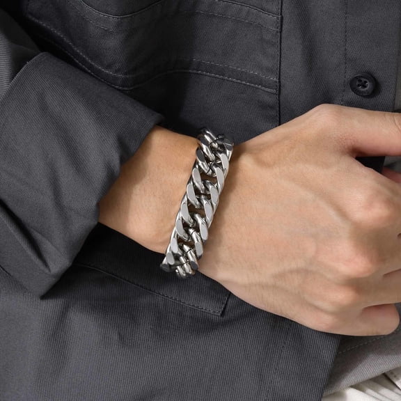 Gold Plated Men's Chunky Chain Bracelet,Stainless Steel Thick Cuban Chain Wristband,Hip Hop Punk Luxury Jewelry Gift for Him