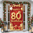 thumbnail image 5 of Golden Decor Happy 80th Birthday Banner Red Background 80th Birthday Display Crown Design Balloon Elements Golden Birthday Backdrop for Elderly Birthday Family Gathering Milestone Party, 5 of 8