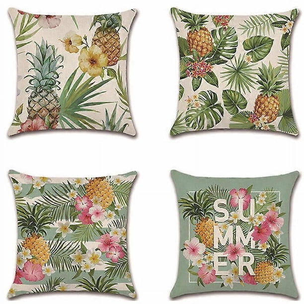Fundas de cojín de piña de 45 x 45 cm, fundas de almohada decorativas de frutas tropicales, fundas de almohada de terciopelo suave, juego de 4