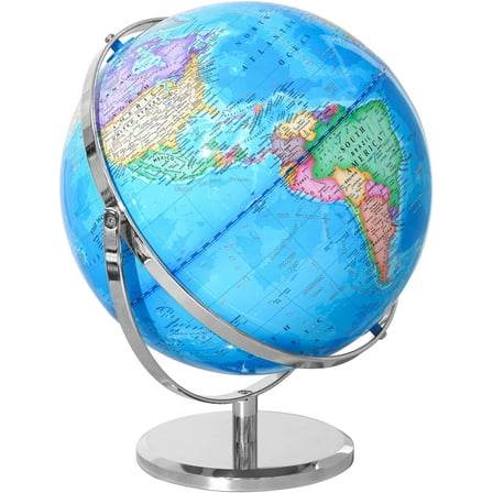 BSHAPPLUS 15.4'' Tall Globe,Globe of the World with Stainless Stand,720 Spin World Globe for Kids Learning