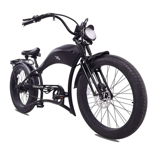 Tracer Twenty5 DS Stretch Chopper Cruiser Ebike,26 inch Electric Bike,Matte Black,800W Motor,48V 17.5Ah Battery