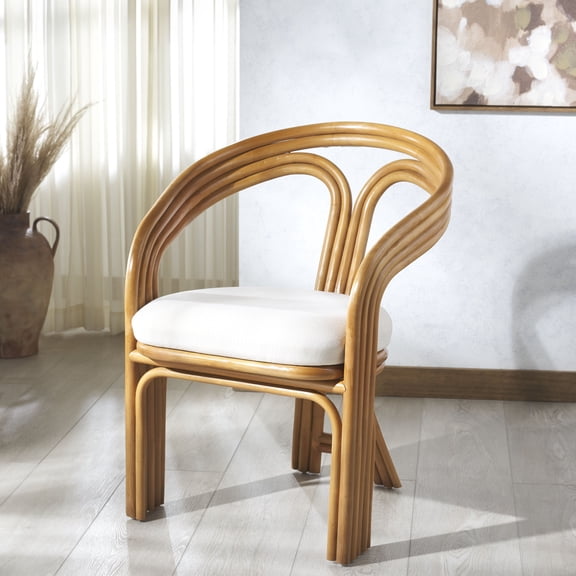 Safavieh Jennabrook Modern Rattan and Fabric Dining Arm Chairs, Natural/White
