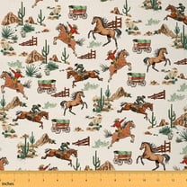 Homewish Rustic Horse Animal Fabric by the Yard 2 Yards, Western Cowgirl Cowboy Sewing Fabric, Tribal Cactus Plant Fabric for Sewing, Breathable Home Decor