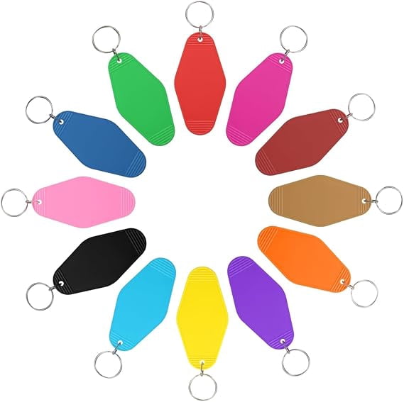 40pcs Hotel Keychains Blank Vintage Plastic Rhombus Motel Keychains Hotel Key Tags Rings for DIY Luggage Labels