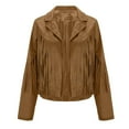 thumbnail image 5 of Jackets for Women Suede Leather Fringe Long Sleeve Cropped Jacket 2025 Casual Trendy Cowgirl Motorcycle Denim Jacket Z001-Brown L, 5 of 9