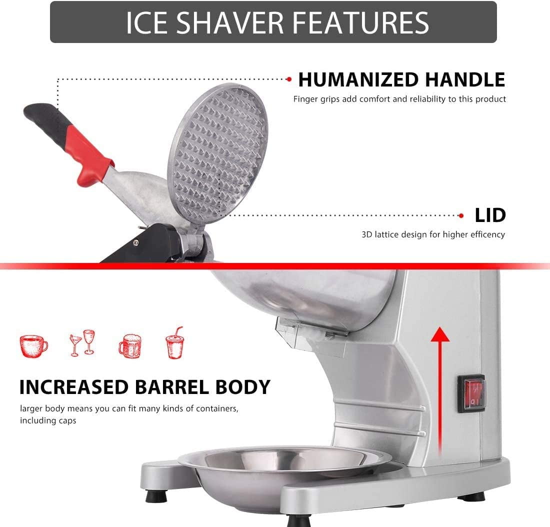 11 Inch Height Electric Dual Blades Ice Crusher Shaver Snow Cone Maker Machine Silver 143lbs Hr For Home And Commercial Use Walmart Com Walmart Com