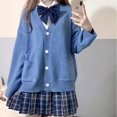 thumbnail image 3 of Suéter de lana tipo cárdigan Kawaii original, suéter de lana con cuello en V para mujer, suéter de uniforme JK japonés, moderno y vanguardista, 3 of 5