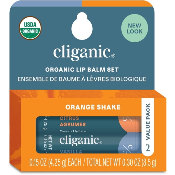 Bálsamo labial orgánico Cliganic, paquete de 2, Orange Shake