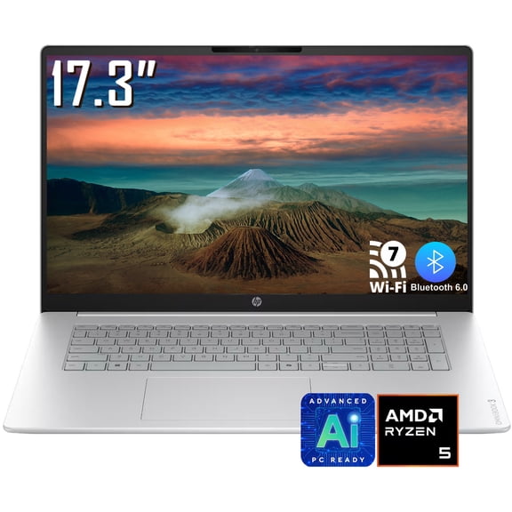 HP OmniBook 3 Laptop, 17.3" FHD 1920 x 1080 IPS LCD Display, AMD Ryzen 5 40, 1080p Webcam, Wi-Fi 7, Bluetooth 6.0, Windows 11 Home (8GB DDR5 RAM - 512GB SSD)