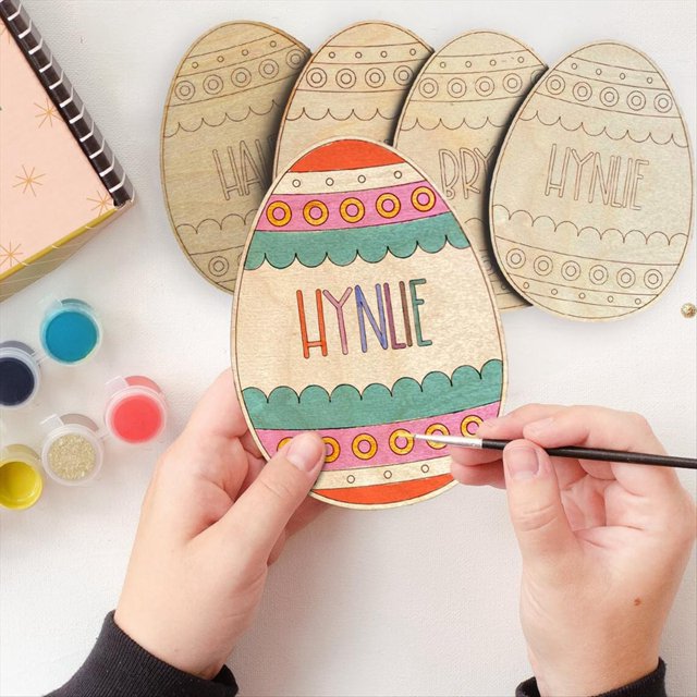 Kit de Pintura de Huevos de Pascua Personalizado, Pinturas con Pincel para Huevos de Madera, DecoracióN de Pascua con Doodle Kid para Cesta de DiseñO DIY-A