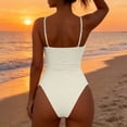 thumbnail image 6 of Hduncf Women's One Piece Swimsuit Solid Color Tummy Control Bathing Suit Fashion Pleated Beach Swimwear for Beach Vacation Beige L, 6 of 9