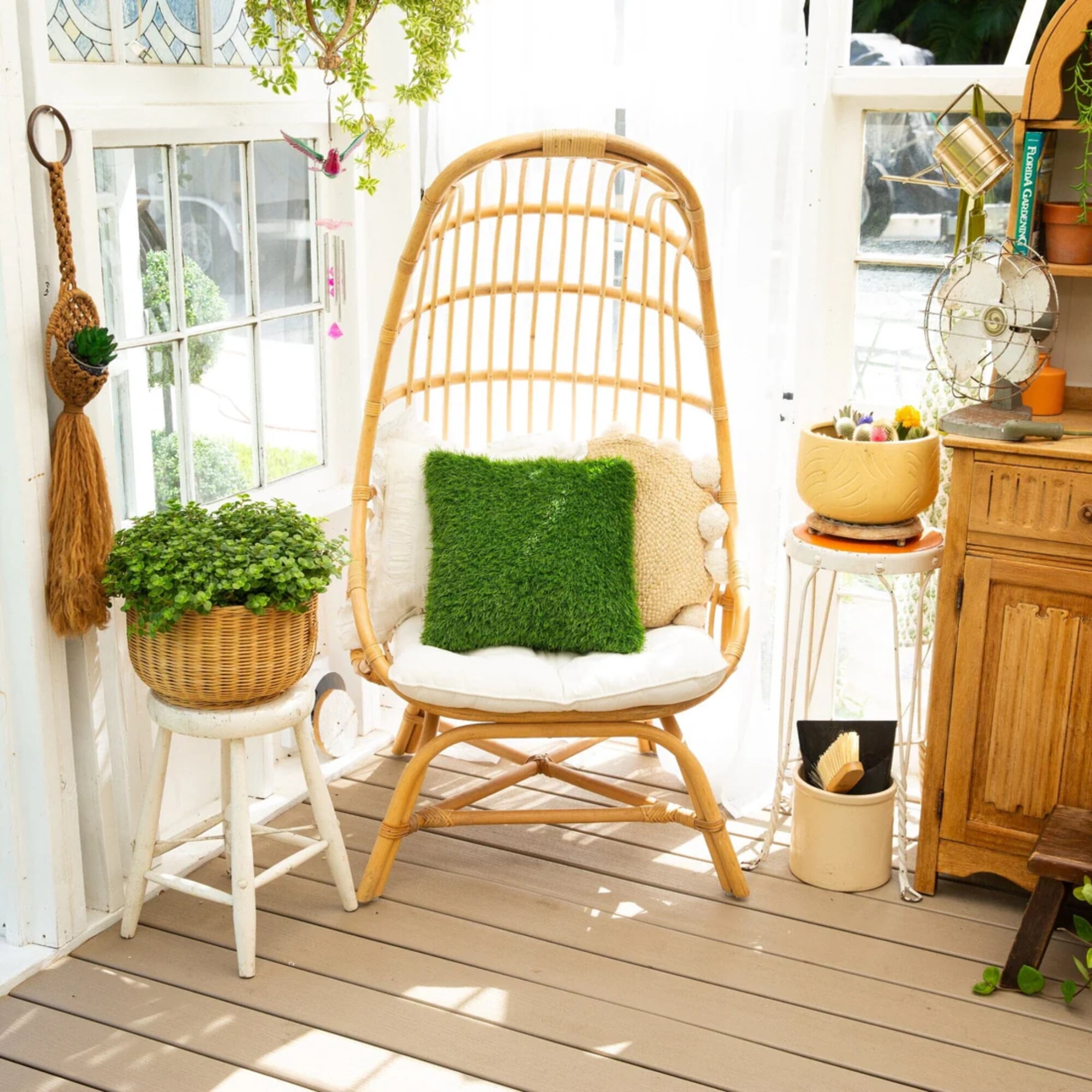 Nearly Natural UV-Resistant Artificial Outdoor Grass Throw Pillow - 16"