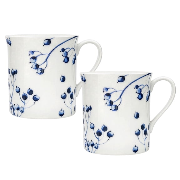 STP GOODS Azur de Limoges Bone China Mug Set of 2 pcs 10.14 fl oz (300 ml) Coffee and Tea Mugs for Latte Cocoa Chocolate, Blue and White