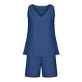 thumbnail image 4 of Idoravan Women Sets Clothing Clearance Women Casual Summer V Neck Solid Sleeveless Tops and Shorts Two Pieces Set Suit, 4 of 8