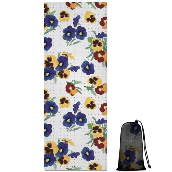 Pioneer Flower Floral Print Pattern Hot Yoga Mat Towel Non Slip for Hot Yoga - Quick-Drying Yoga Mat Cover with 4 Corner Pockets with Travel Bag - Hot Yoga Towel Non Slip 70"x26"