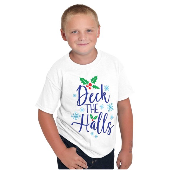 Christmas Deck The Halls Snowflakes Crewneck T Shirts Boy Girl Brisco Brands S