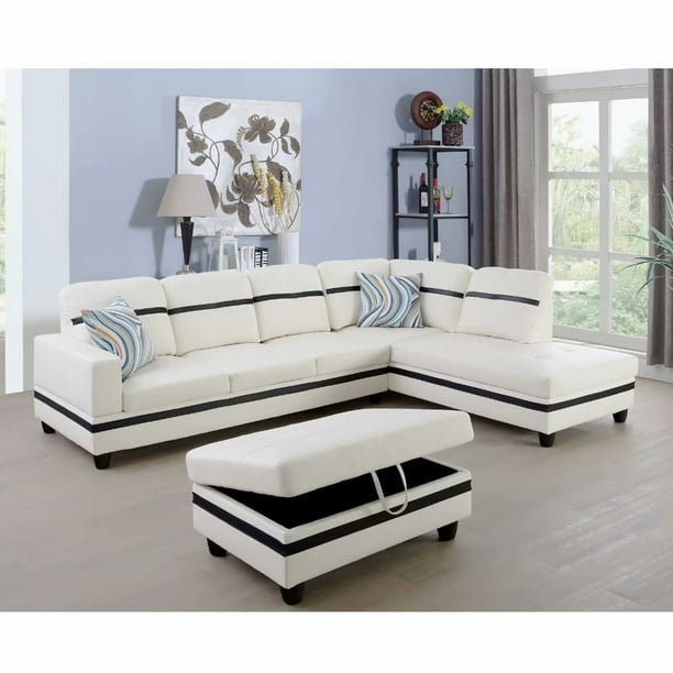 Ainehome Modern Sectional Sofa Set 3pc L Shaped Living Room Couches White Leather Com Ainehome Modern Sectional Sofa Set 3pc, Modern Sectional Sofa With Ottoman Set