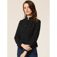thumbnail image 2 of Chaqueta con bolsillo y cuello levantado para mujer Abrigo corto peplum con botones Negro M, 2 of 5