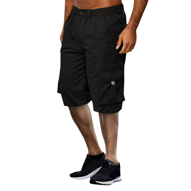 PMUYBHF Blue Jeans Men Relaxed fit 46 X 30 Male Summer Straight Solid Cargo Pant Elastic Waist Zipper Fly Pocket Shorts Cropped Pants M Mens Cargo Shorts Size 34 Black Walmart