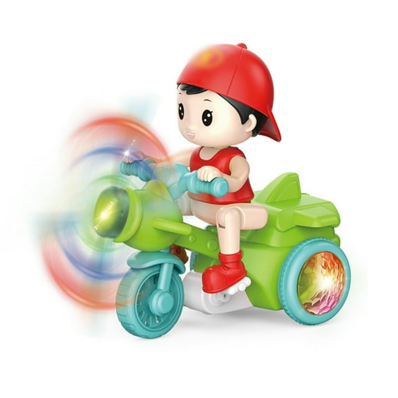 Stunt Tricycle Bump T-oy for K-ids, B-aby To-ddler Electric Tricycle T-oy Cartoon Motorcycle Vehicle Stunt Performance, Music, Luminous Lights, K-ids Birthday Gifts,Red