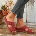 thumbnail image 3 of HomeDM Low Wedge Platform Sandals for Women Open Toe Slip On Summer Comfort Walking Beach Slide Sandals, Wine Size 6, 3 of 9