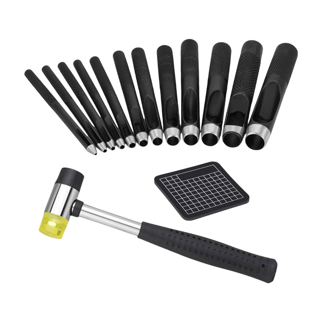 Round1eatherHole Punching Hollow Punching Set with Hammer for Craft Project