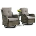 thumbnail image 3 of Gymojoy 3 Pieces Outdoor Wicker Swivel Rocker Patio Set,Patio Conversation Set, Swivel Rocking Chairs Set with Side Table( Gray Wicker/Gray Cushion), 3 of 11