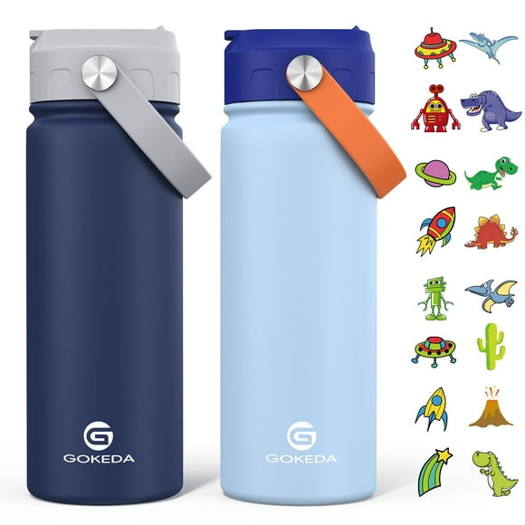 Botella de agua GoKeda Kids, 500 ml, 2 unidades, con aislamiento y pegatinas